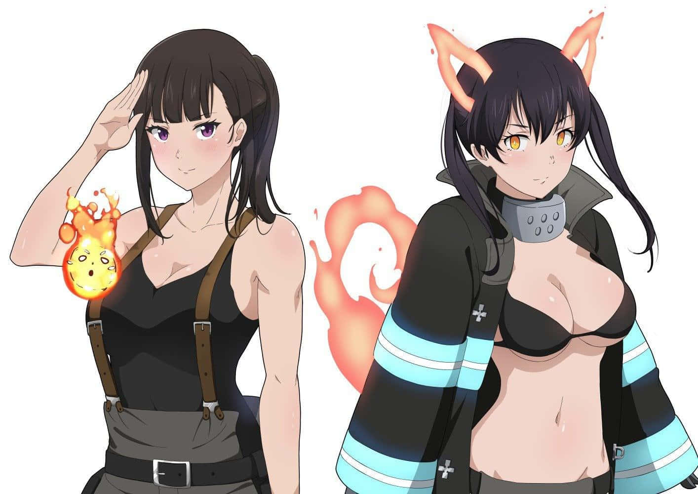 Maki Oze, anime-style female firefighters, cat ears, HD Desktop Wallpaper