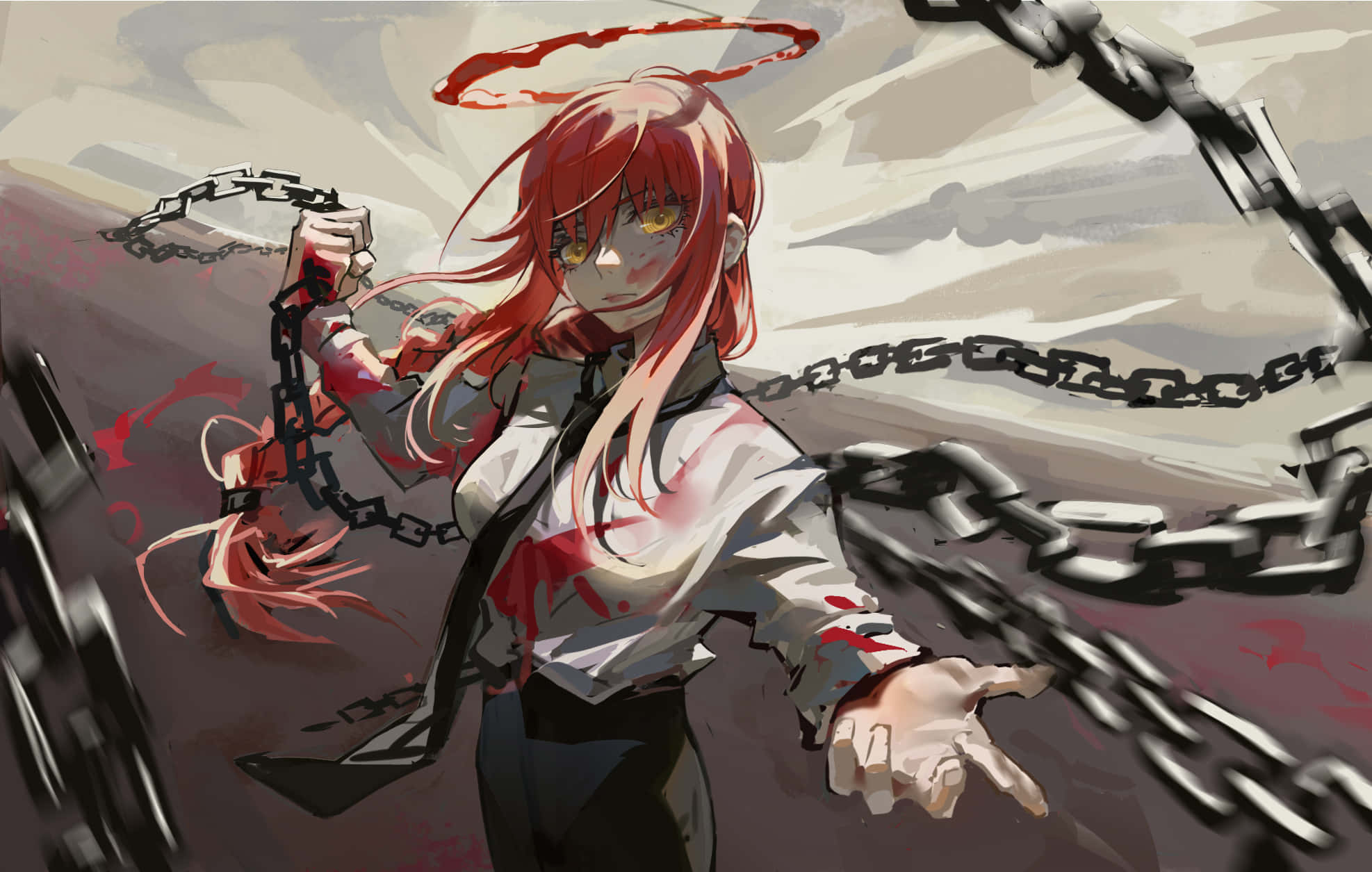 Makima, Chainsaw Man, red-haired anime girl, Full HD Desktop Wallpaper