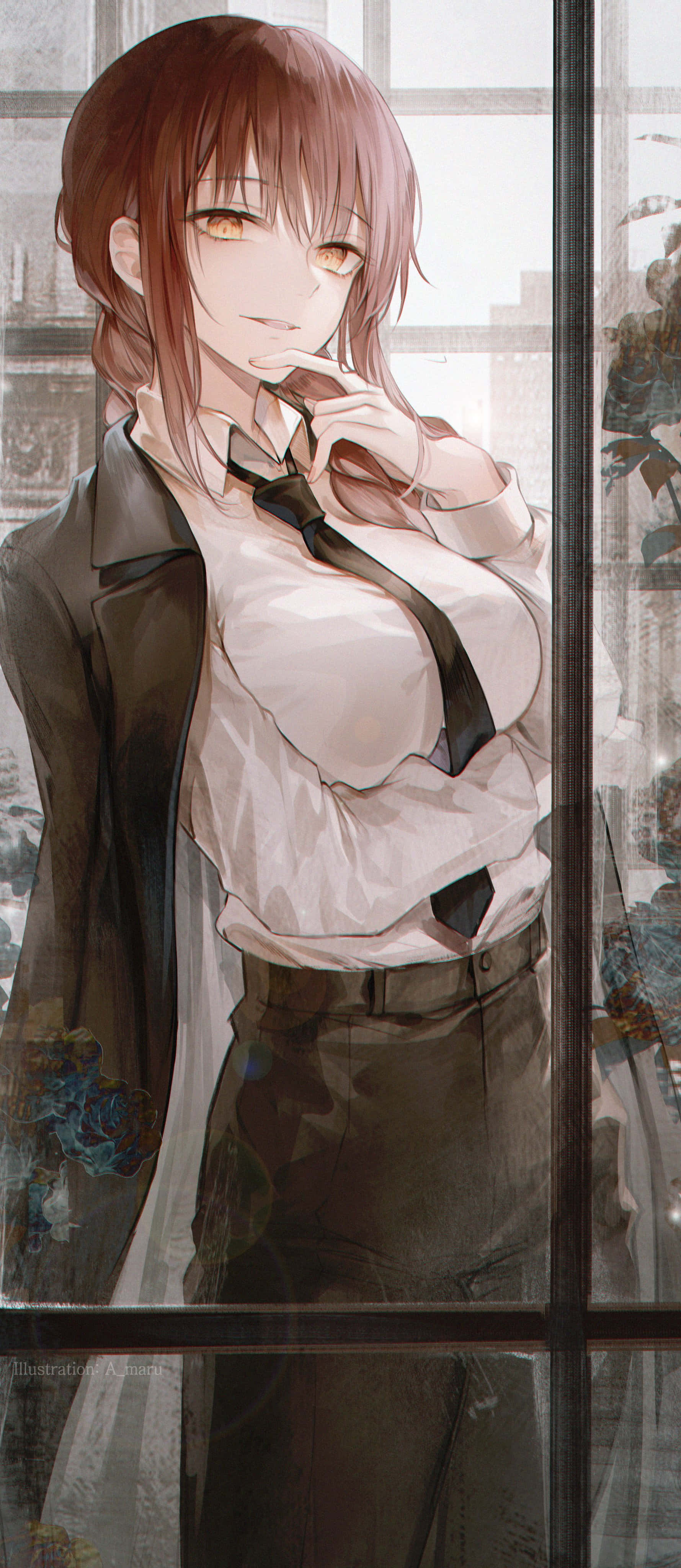 Makima, Chainsaw Man, school uniform, 4K Phone Wallpaper