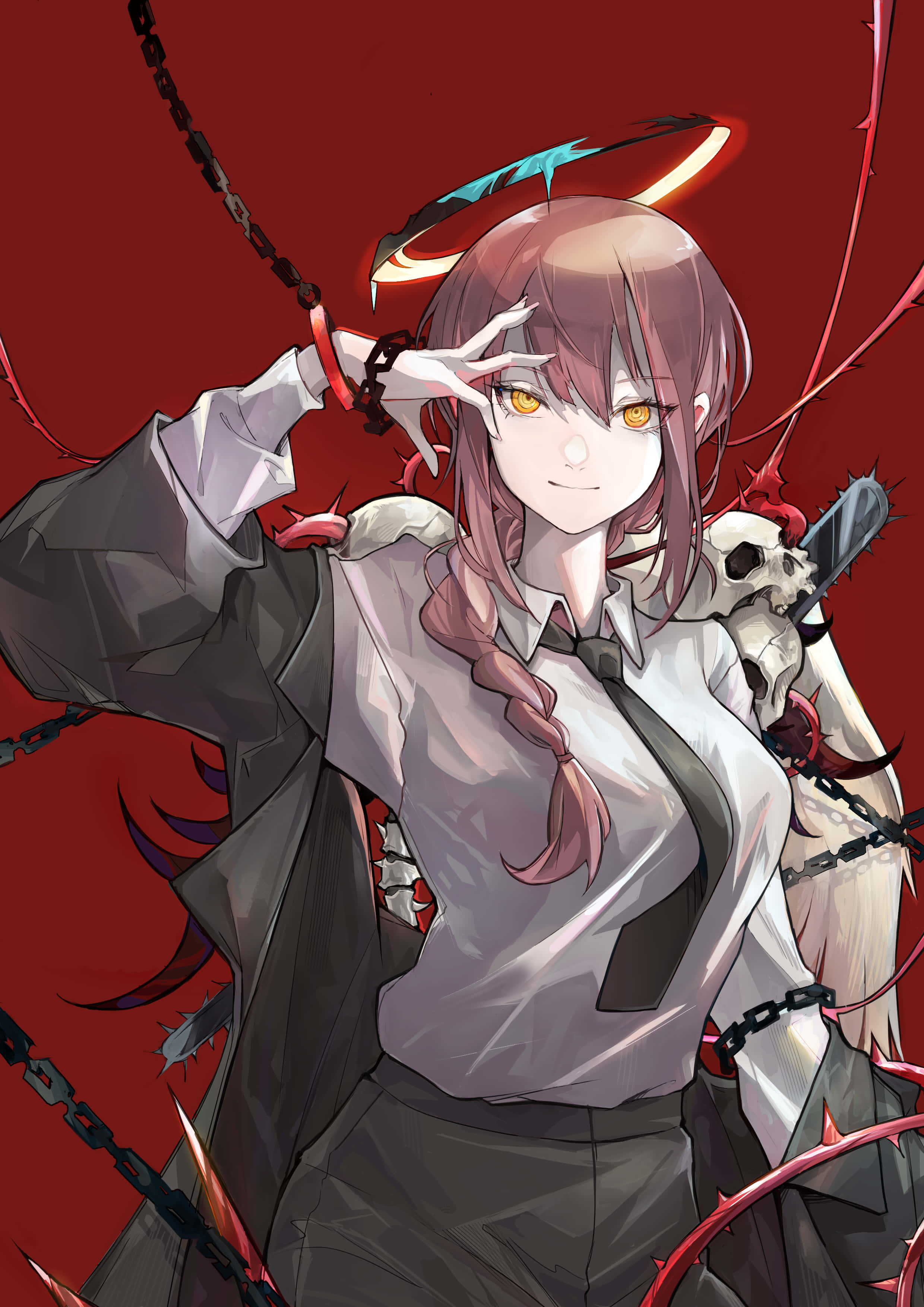 Makima, Chainsaw Man, pink hair, 2K Phone Wallpaper