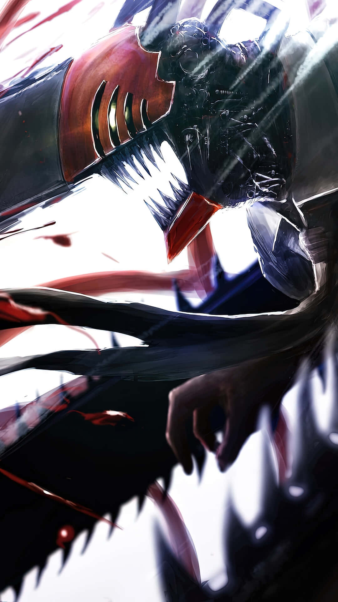 Chainsaw Man, glowing red eyes, mechanical limbs, Full HD Phone Wallpaper