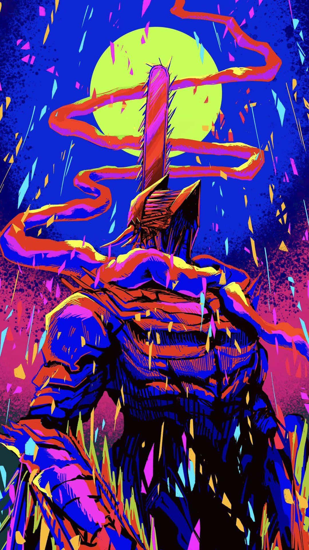 Chainsaw Man, chainsaw head, neon moon, Full HD Phone Wallpaper