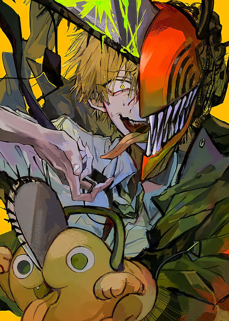 Chainsaw Man, chainsaw helmet, glowing eyes, SD Phone Wallpaper