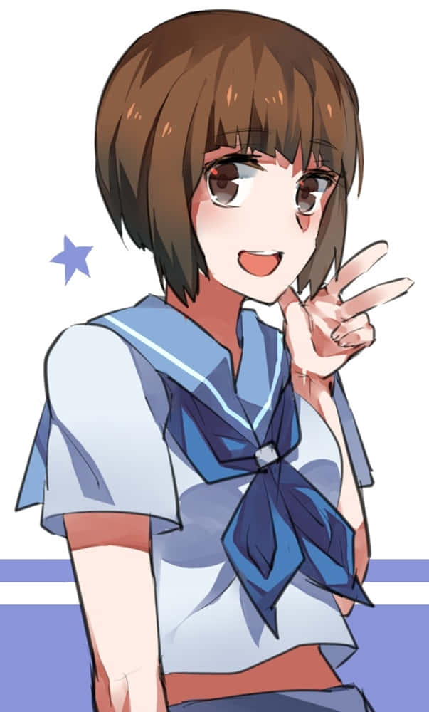 Mako Mankanshoku, brown hair, blue sailor collar, SD Phone Wallpaper