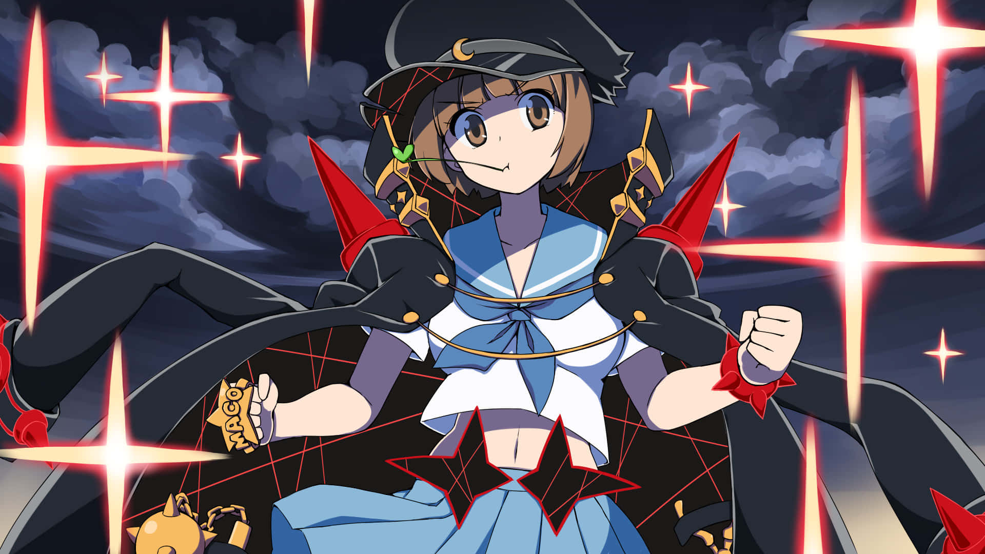 Mako Mankanshoku, sailor outfit, red star accessories, Full HD Desktop Wallpaper