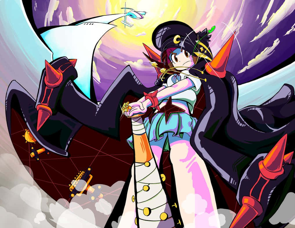 Mako Mankanshoku, bat-like wings, star-adorned outfit, SD Desktop Wallpaper