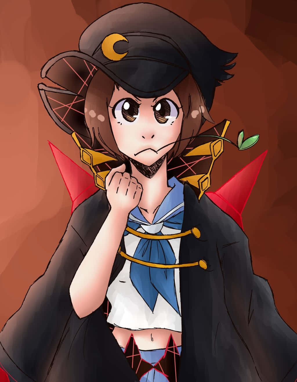 Mako Mankanshoku, black hat, crescent moon emblem, HD Phone Wallpaper