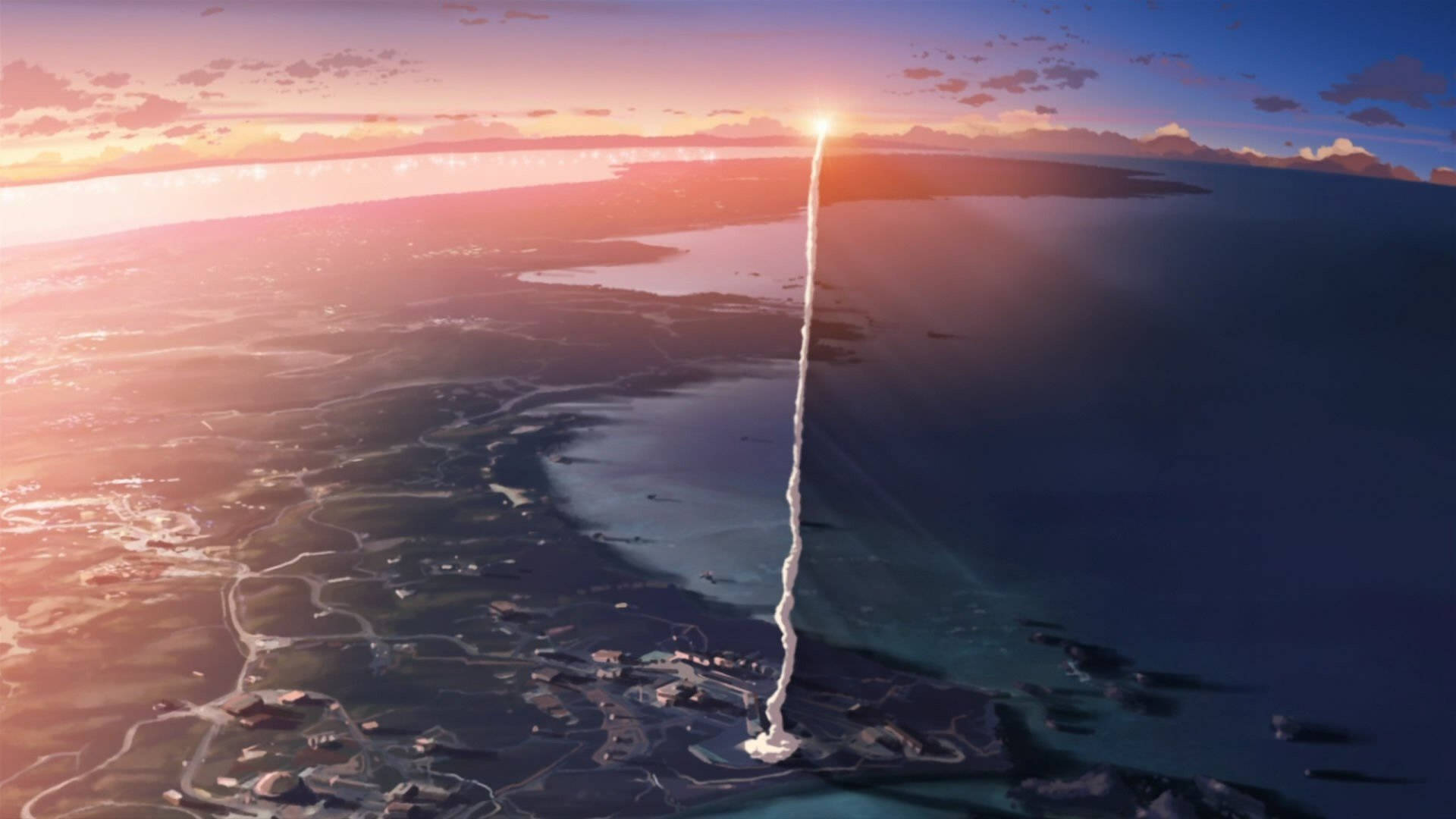 Makoto Shinkai, rocket launch, coastal launchpad, Full HD Desktop Wallpaper