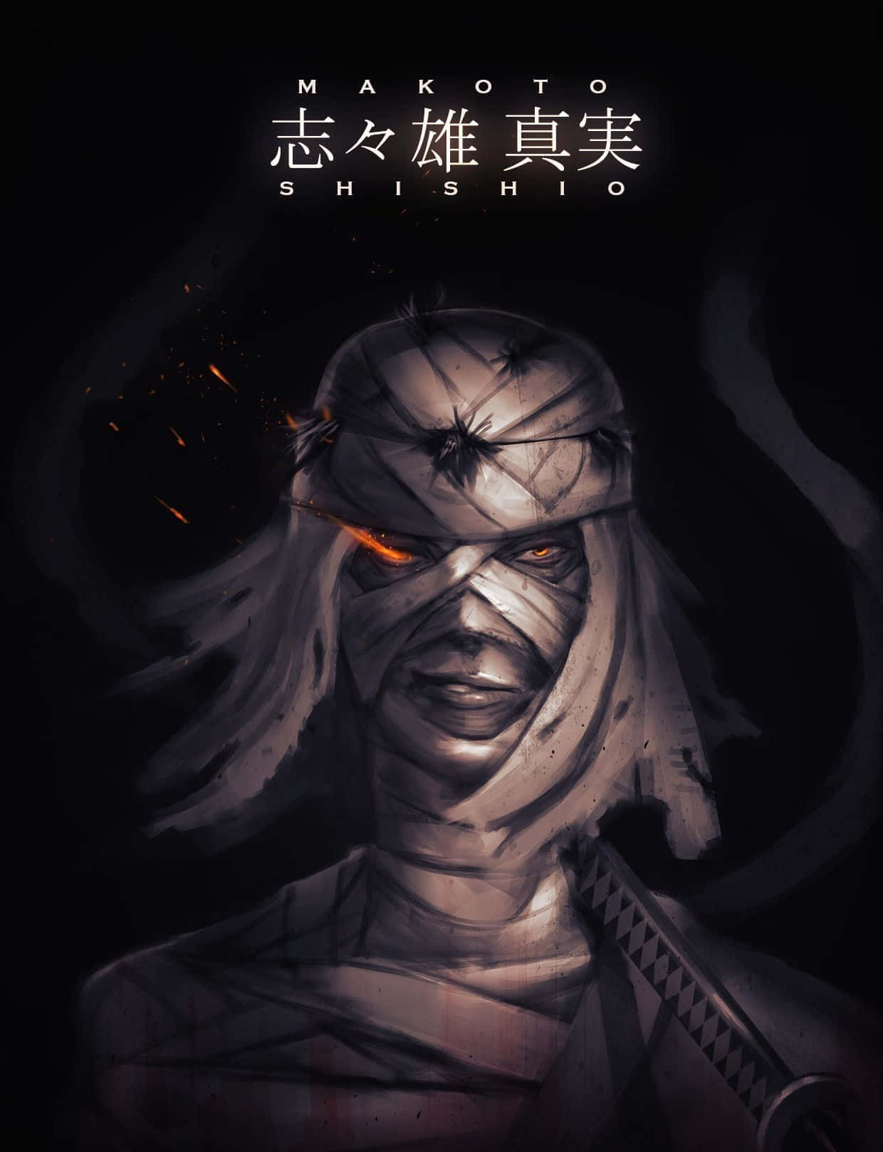 Makoto Shishio, masked samurai, glowing orange eyes, HD Phone Wallpaper