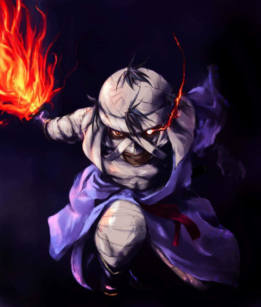 Makoto Shishio, flaming sword, glowing red eyes, SD Phone Wallpaper