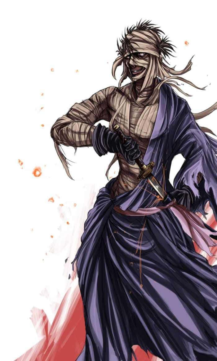 Makoto Shishio, purple robes, sword, SD Phone Wallpaper