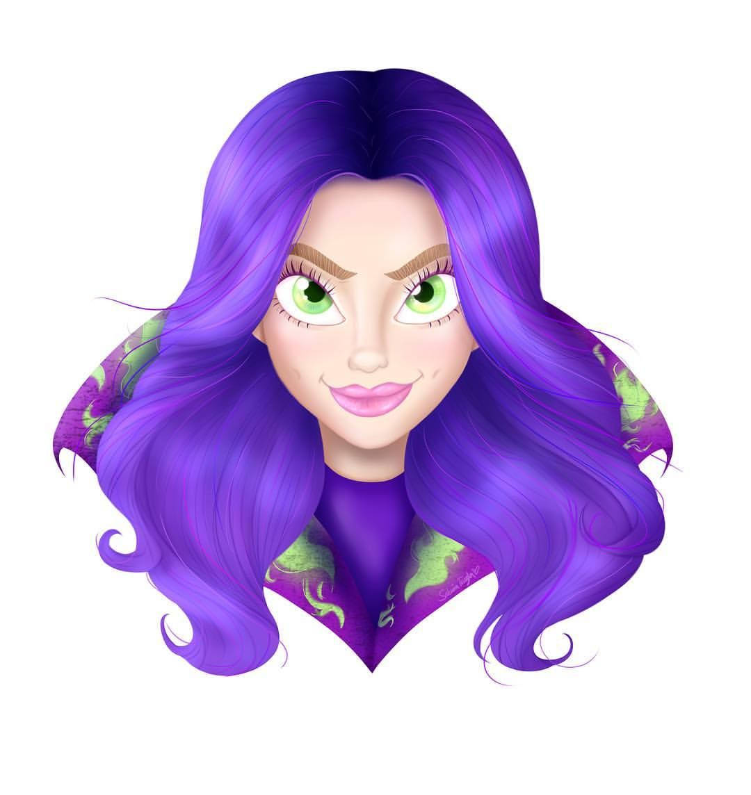 Mal Descendants, purple hair, green eyes, SD Phone Wallpaper