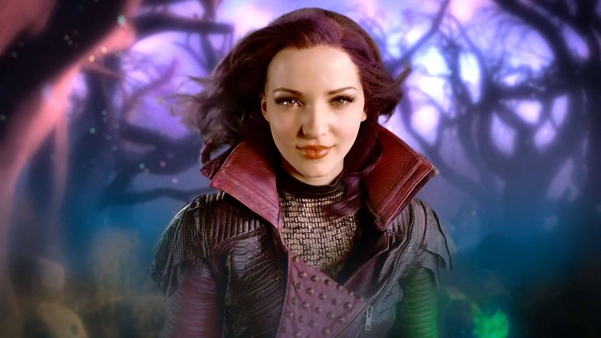 Mal Descendants, purple forest, dark hair, Full HD Desktop Wallpaper