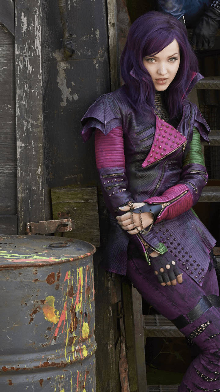 Mal Descendants, purple-haired woman, studded leather outfit, HD Phone Wallpaper