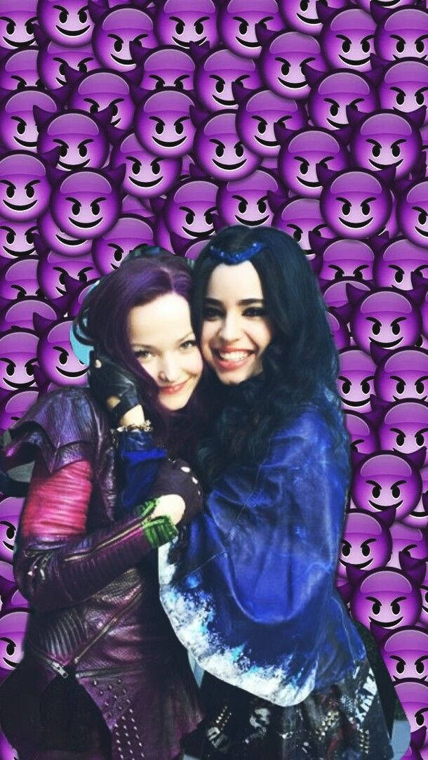 Mal Descendants, evil emojis, vibrant purple background, SD Phone Wallpaper