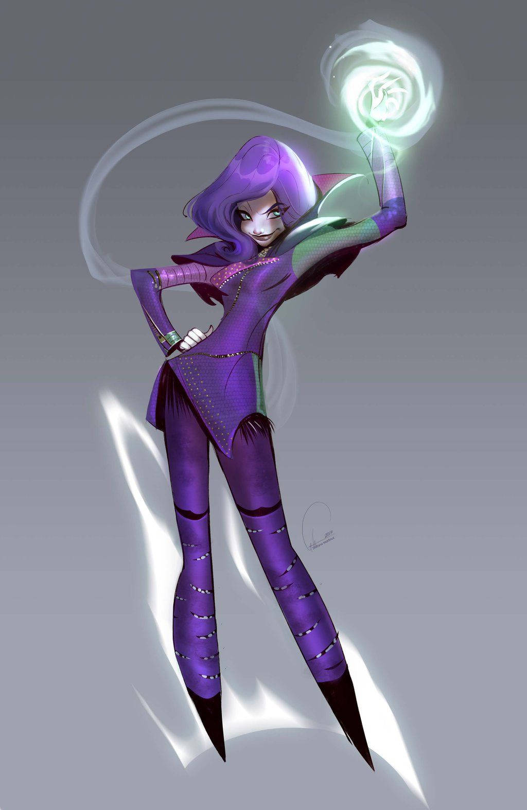 Mal Descendants, purple-haired anime witch, sleek purple outfit, HD Phone Wallpaper