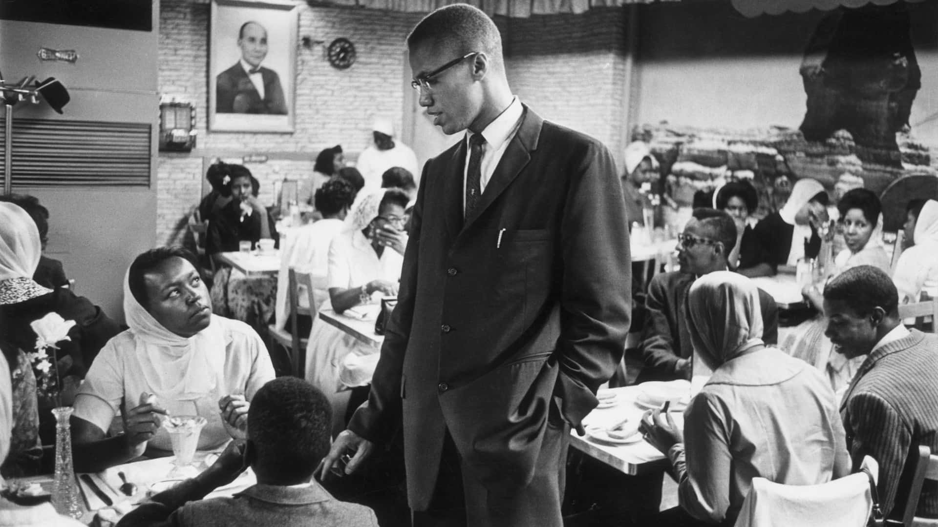 Malcolm X, diner, crowded, Full HD Desktop Wallpaper