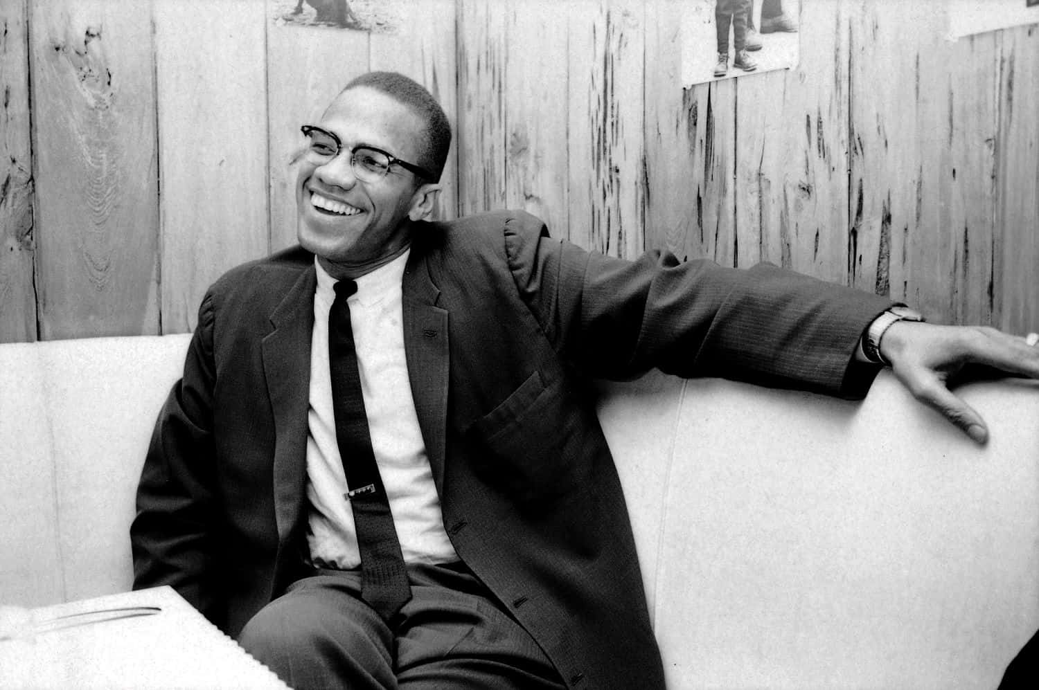 Malcolm X, black and white, smiling, HD Desktop Wallpaper