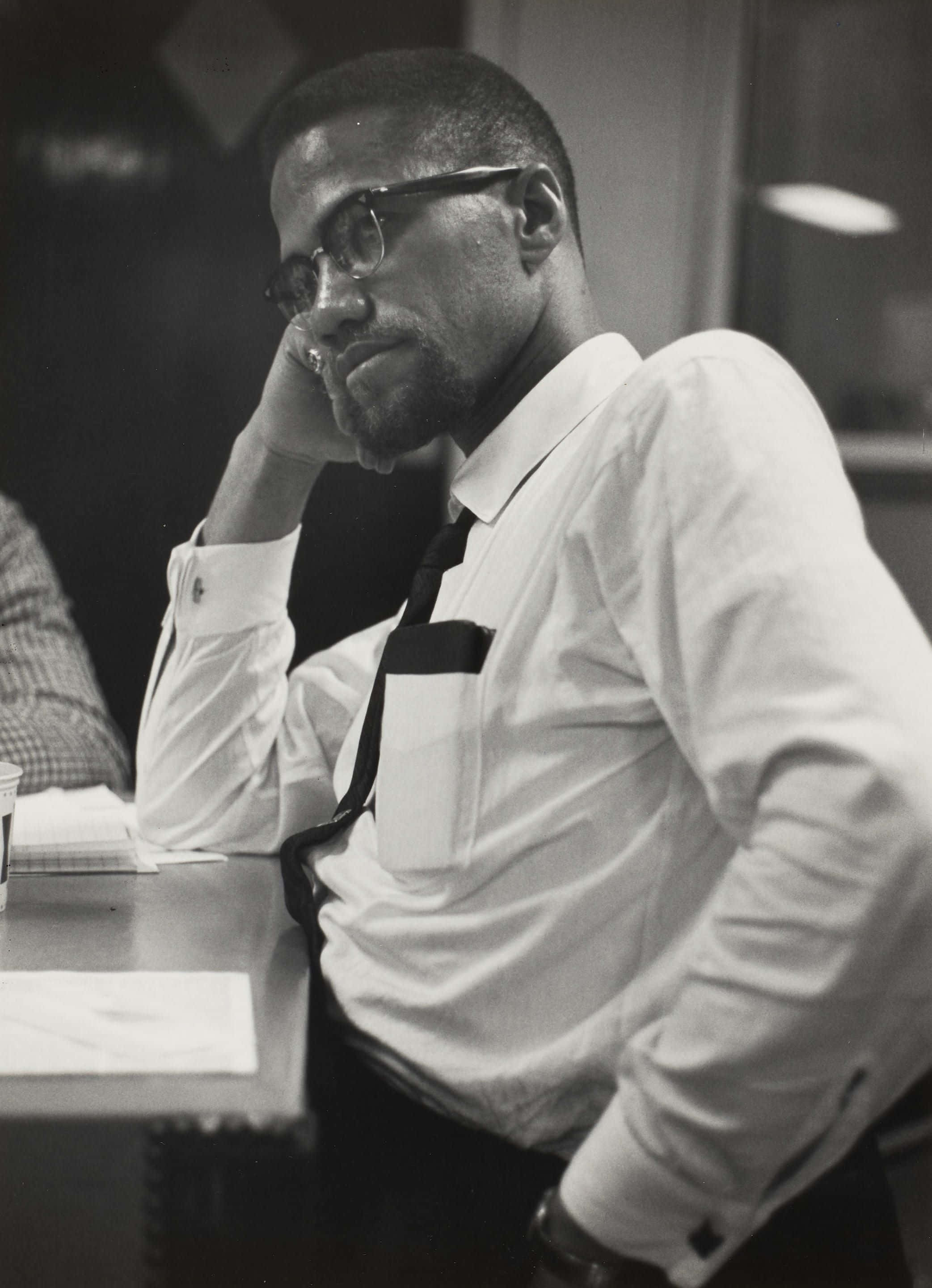 Malcolm X, black and white portrait, glasses, 2K Phone Wallpaper