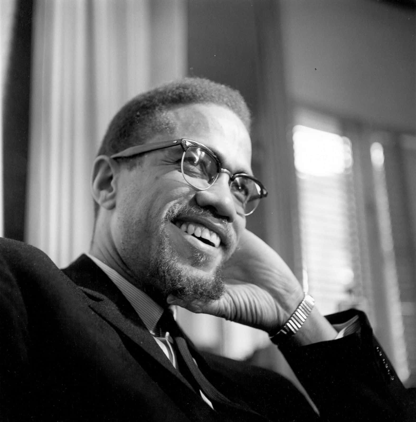 Malcolm X, smiling portrait, glasses, HD Phone Wallpaper