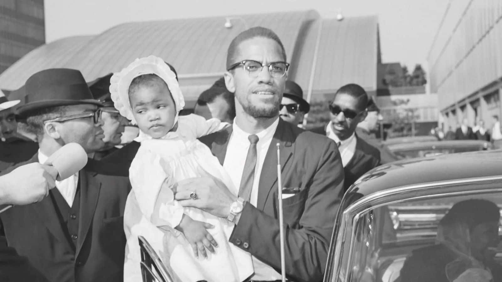 Malcolm X, baby in a white dress and bonnet, vintage car, HD Desktop Wallpaper