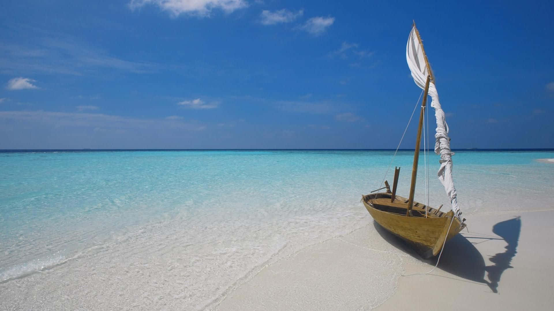 Maldives Beach, sailboat, white sand, Full HD Desktop Wallpaper