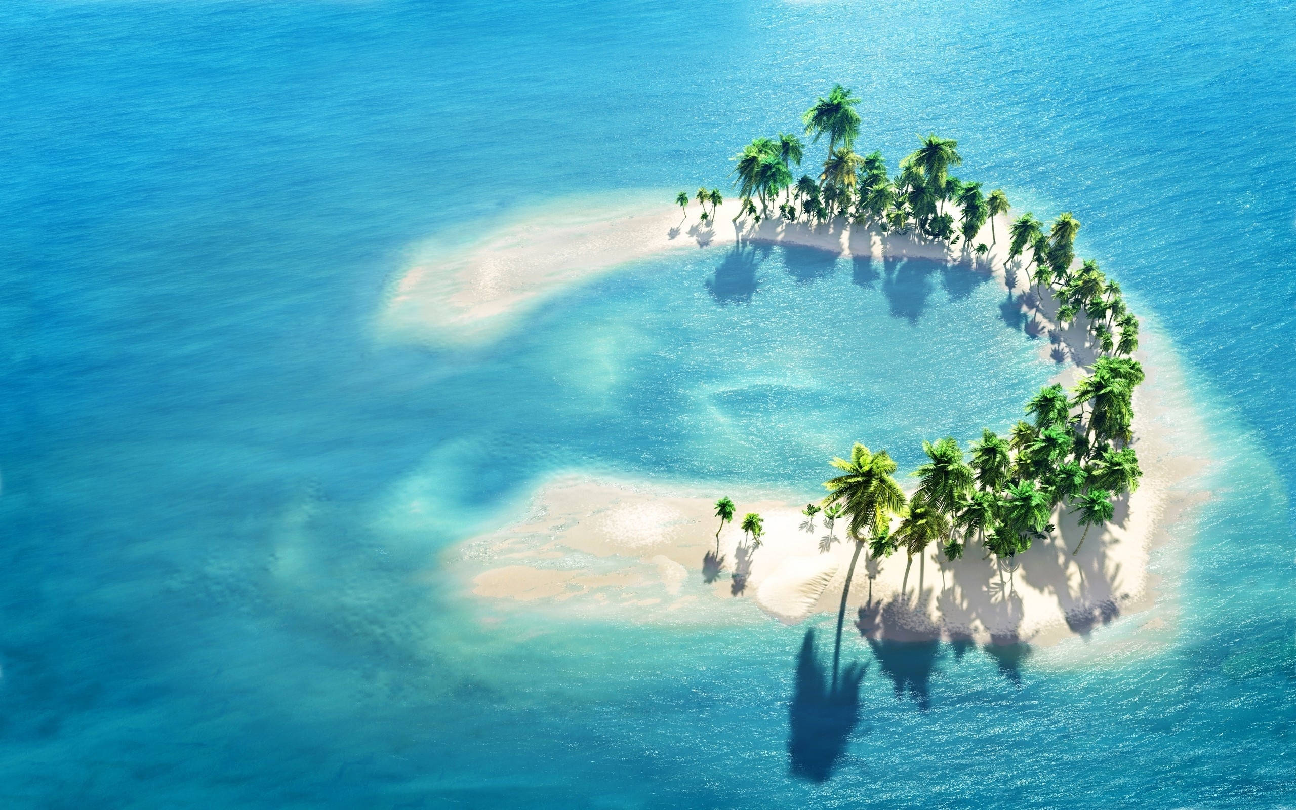 Maldives, crescent-shaped tropical island, white sand, 2K Desktop Wallpaper