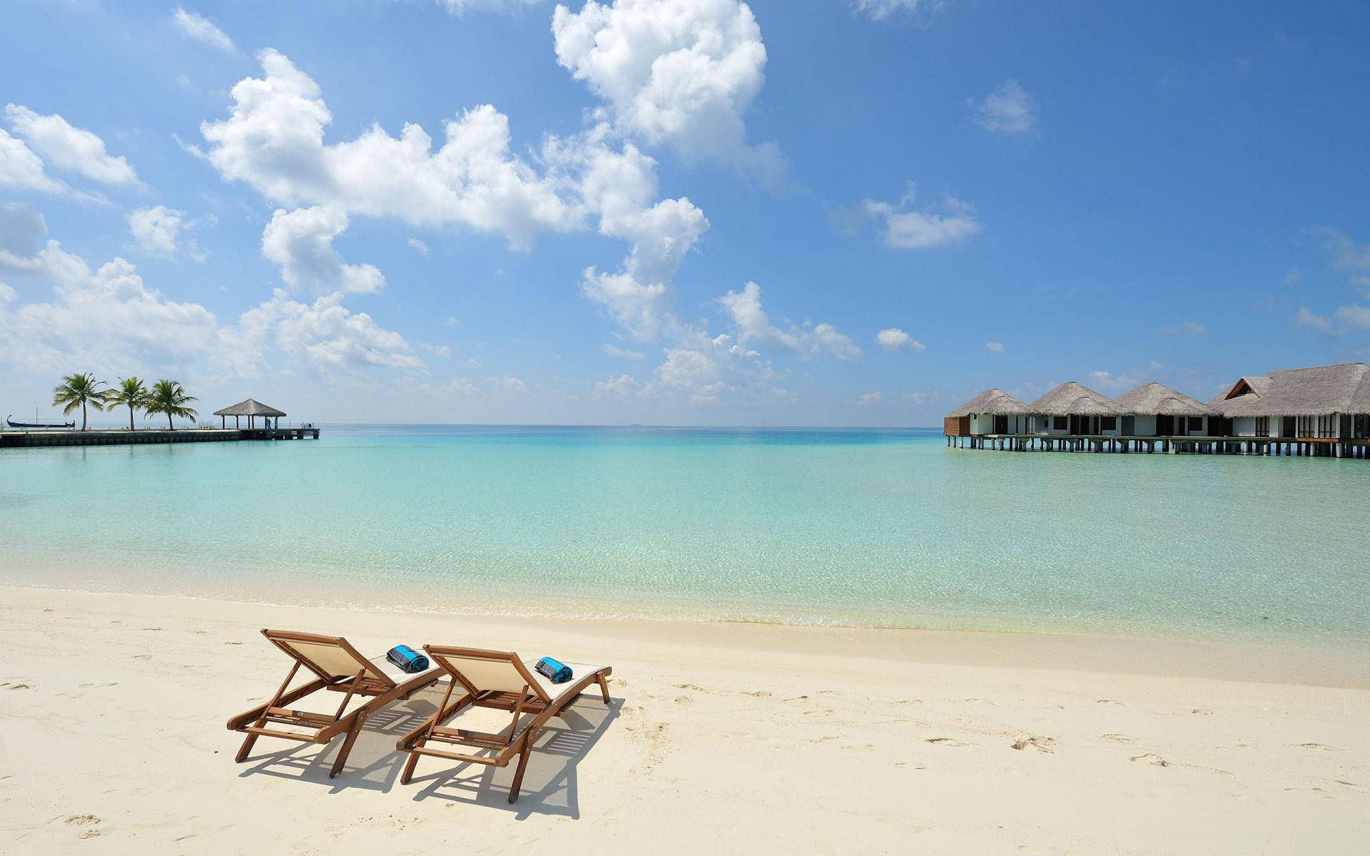 Maldives, white sand beach, turquoise waters, Full HD Desktop Wallpaper