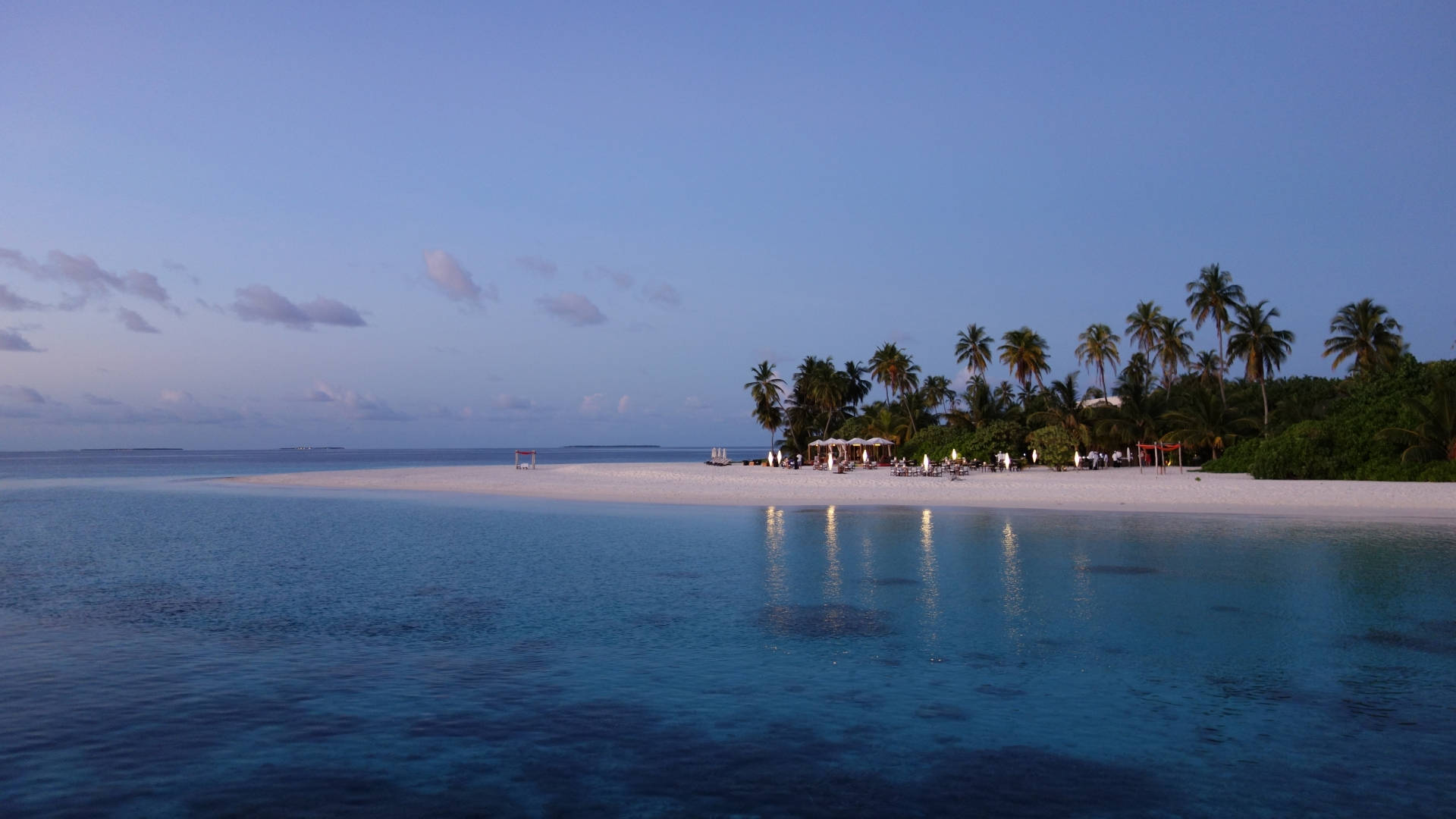 Tropical Maldives Beach, turquoise waters, palm trees, Full HD Desktop Wallpaper