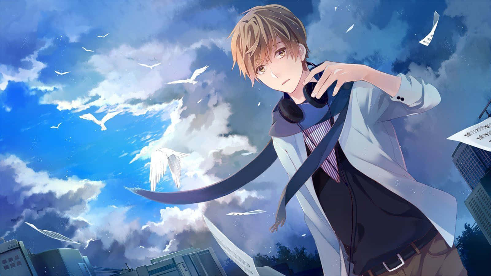 male anime characters, young anime boy, headphones, HD Desktop Wallpaper
