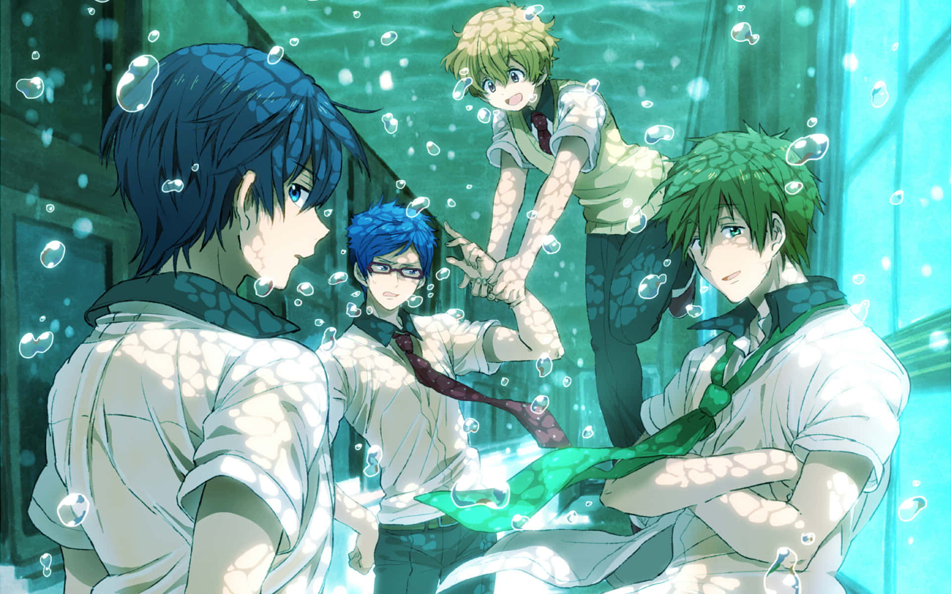 Free Anime Aqua Blue, anime boys, school uniforms, Full HD Desktop Wallpaper