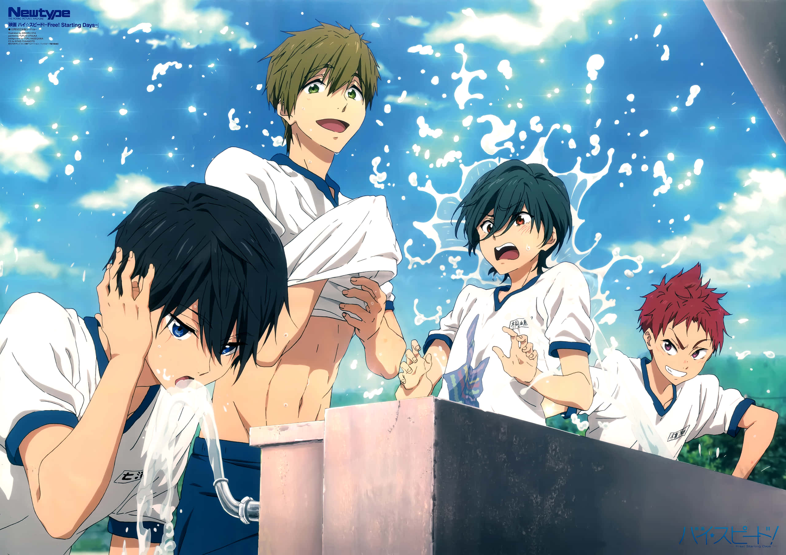 anime boys, swimwear, bright blue sky, 2K Desktop Wallpaper