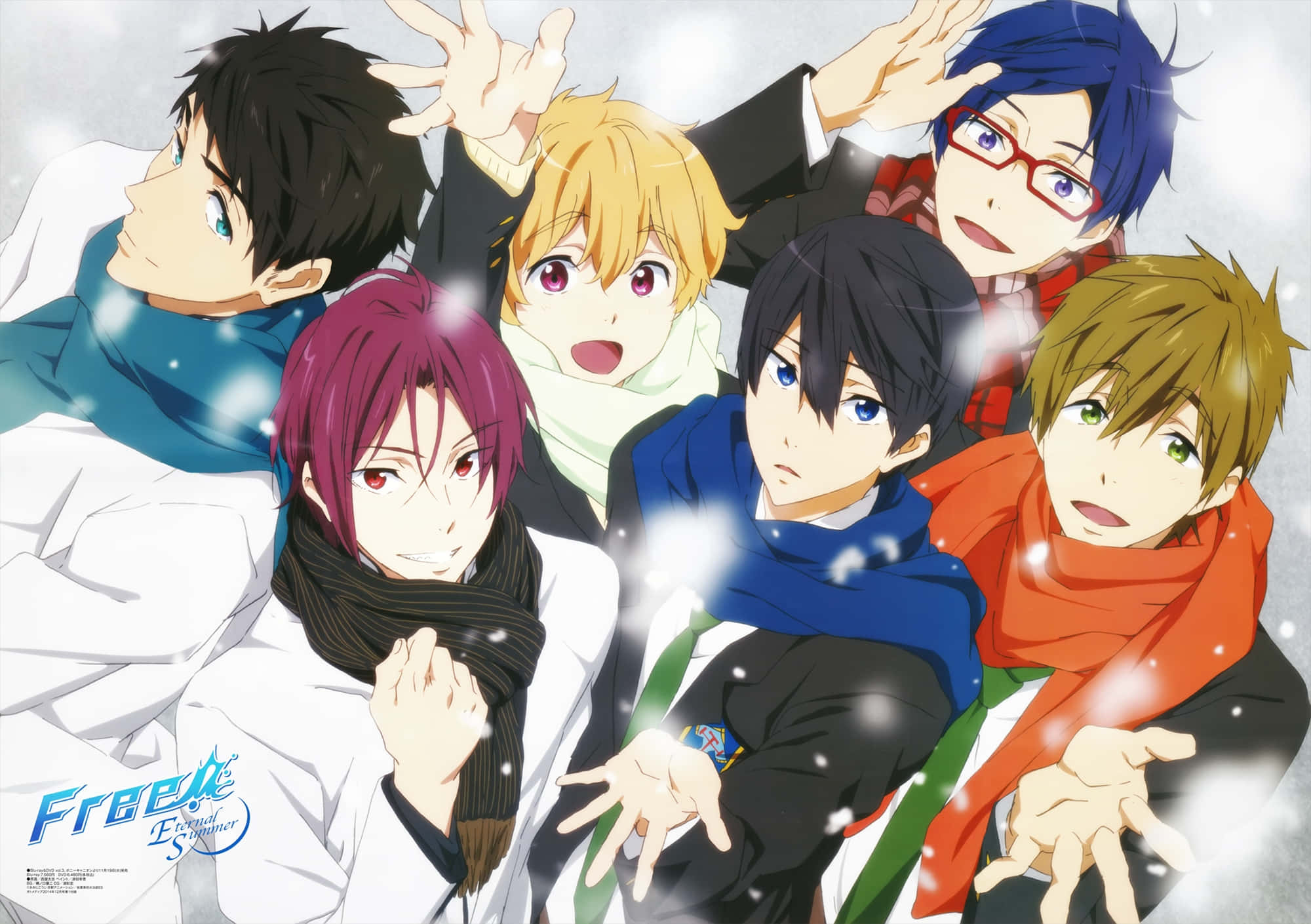 anime boys, winter scarves, snowy backdrop, Full HD Desktop Wallpaper