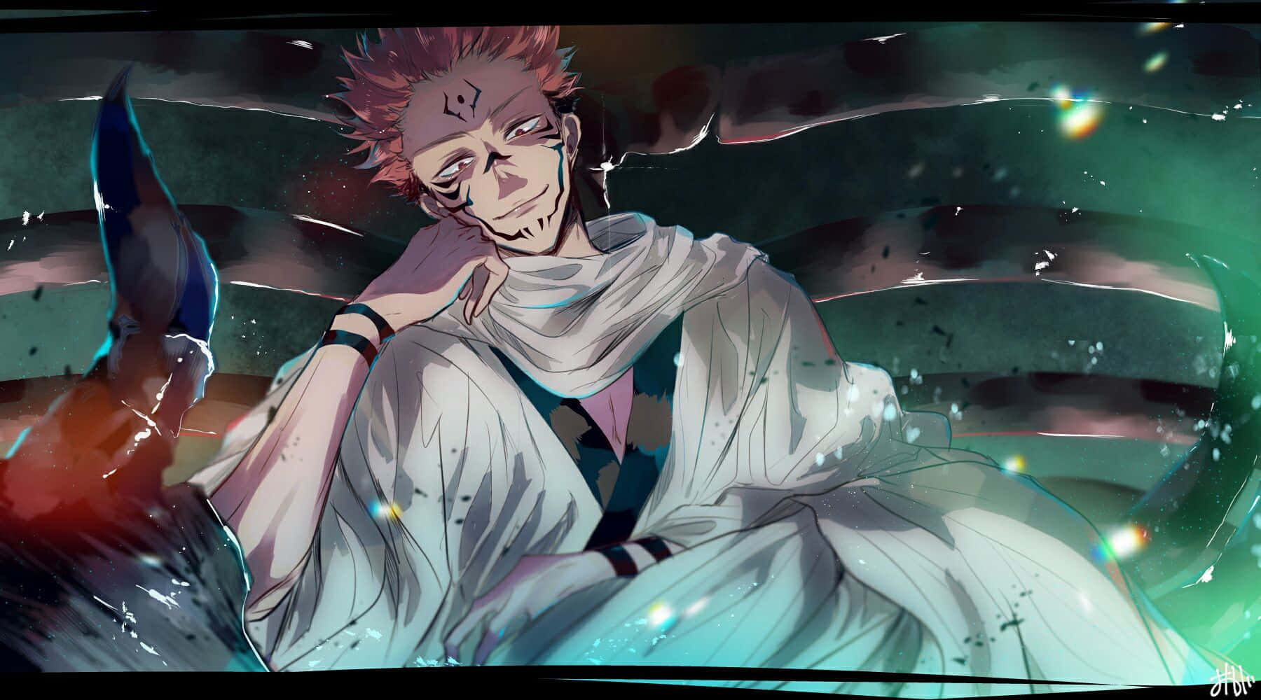 anime aesthetic, red-haired anime character, scarred face, HD Desktop Wallpaper