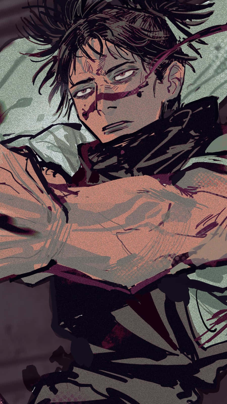 intense anime character art, gritty anime character, bloodied face, HD Phone Wallpaper