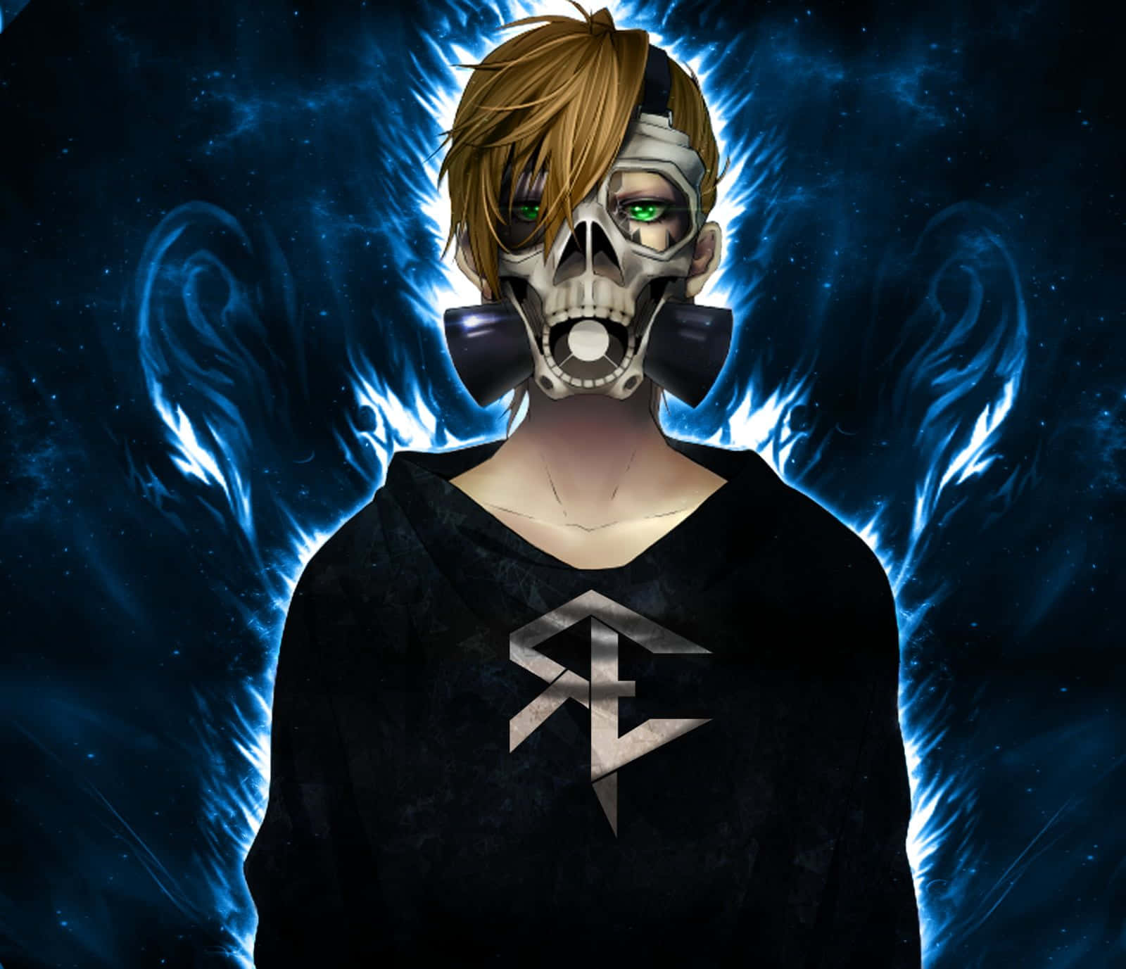 male anime character, masked anime character, glowing green eyes, HD Desktop Wallpaper