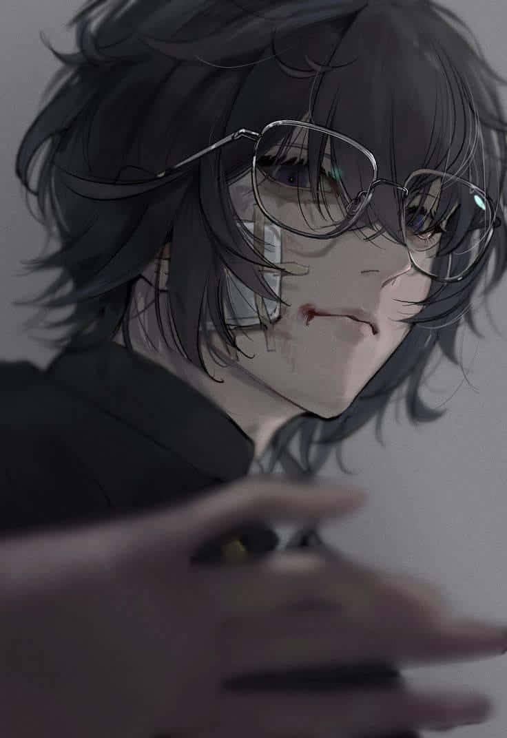 anime boy with glasses, dark-haired, glasses, SD Phone Wallpaper