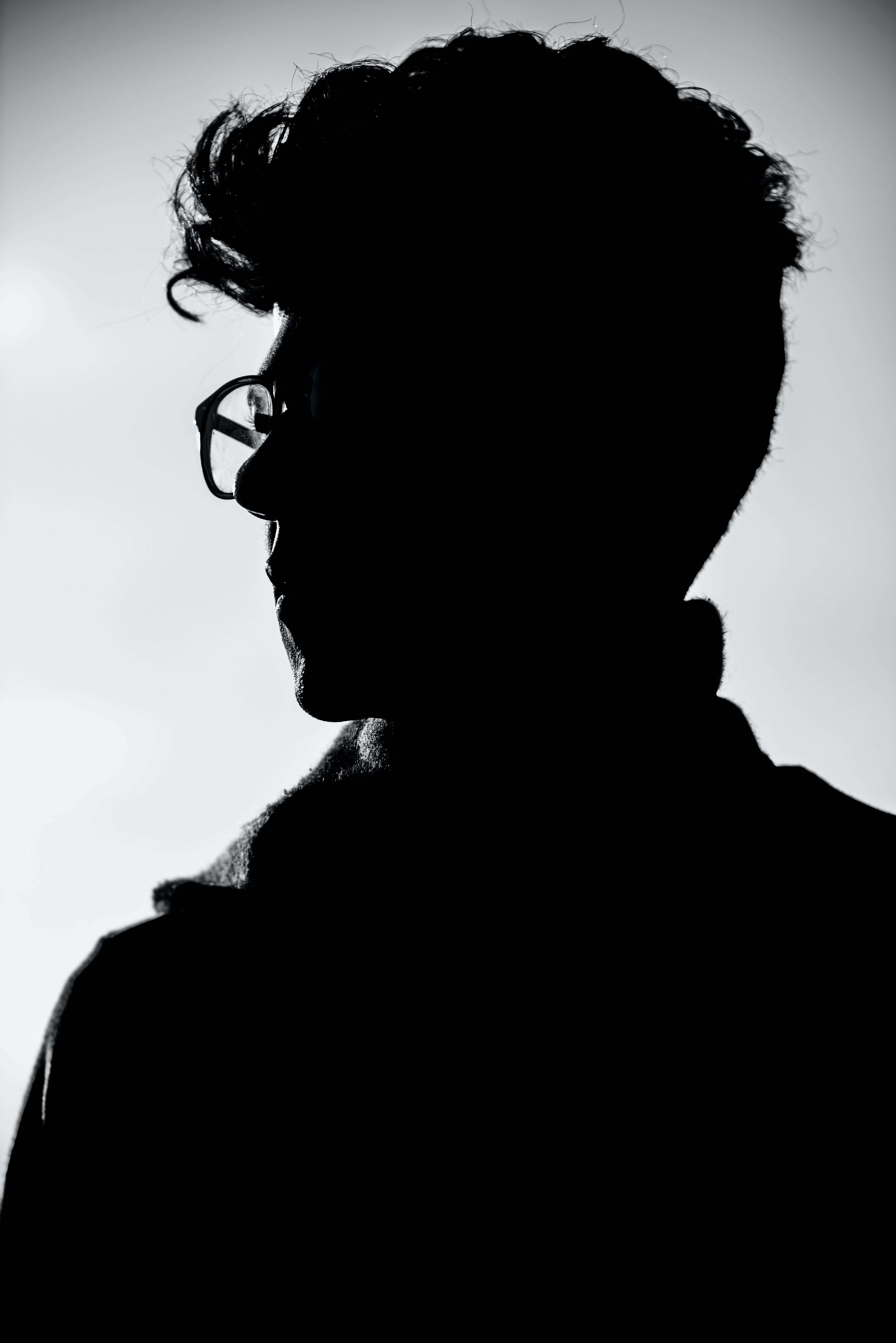 silhouette, male face, eyeglasses, 5K Phone Wallpaper