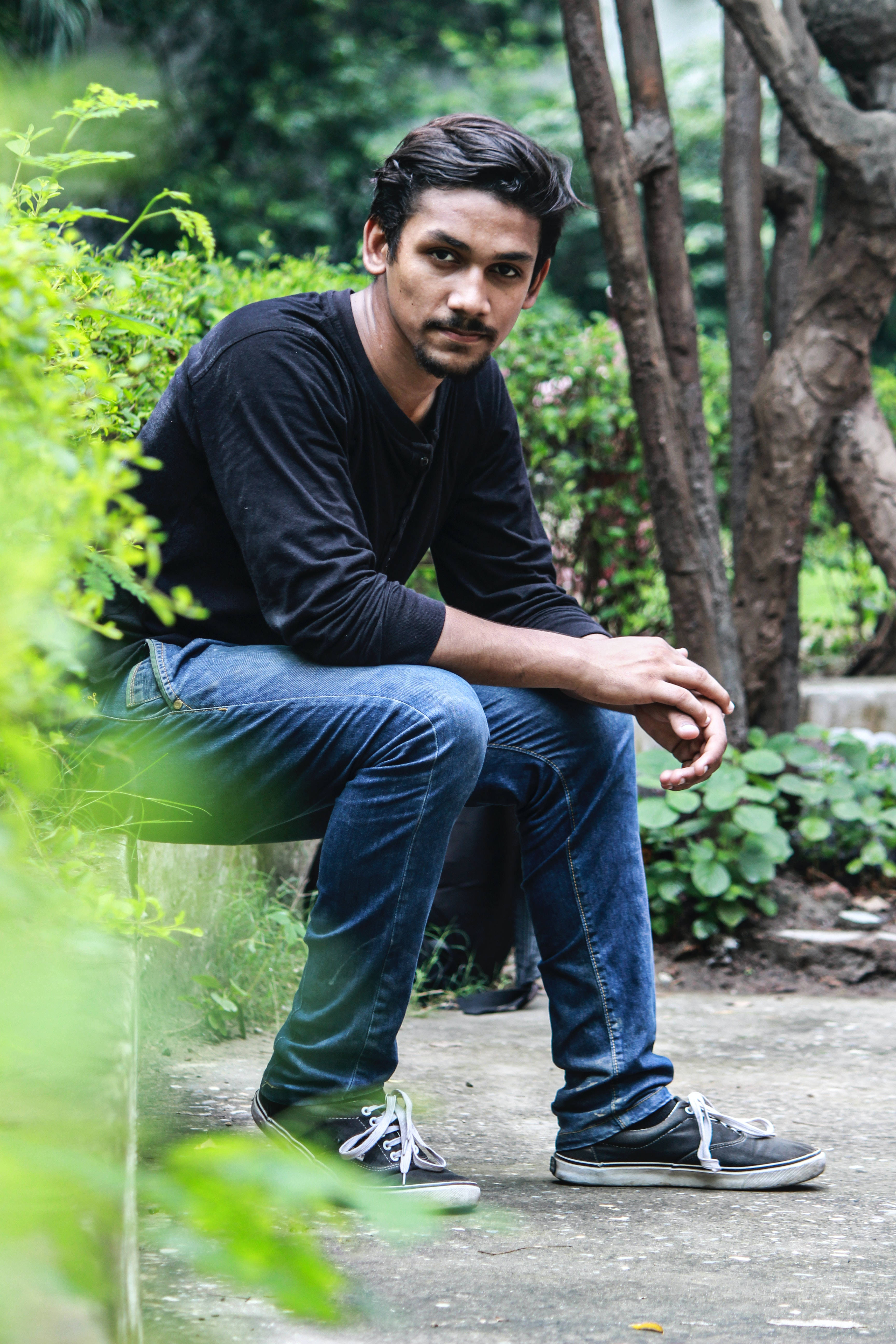 Indian male model, black shirt, jeans, 5K Phone Wallpaper