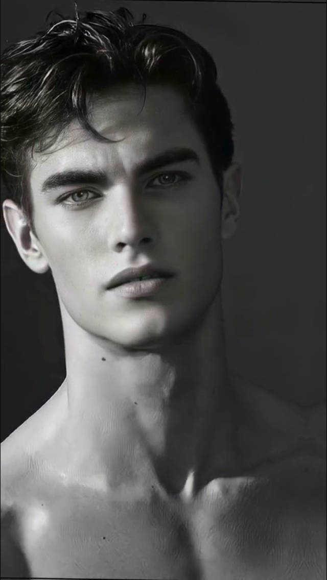 black and white portrait, shirtless man, intense gaze, SD Phone Wallpaper