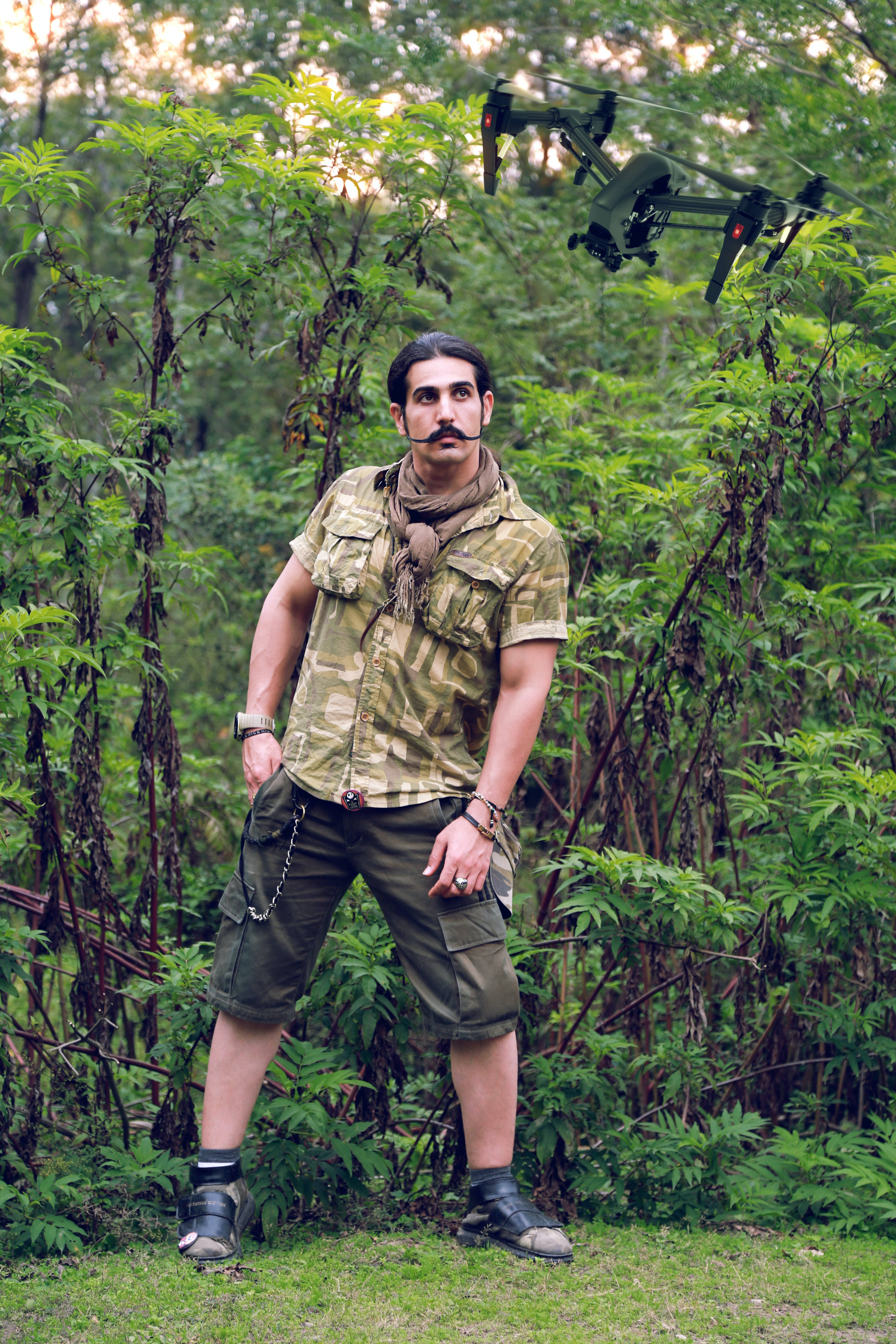 male pose, forest, camouflage gear, 5K Phone Wallpaper
