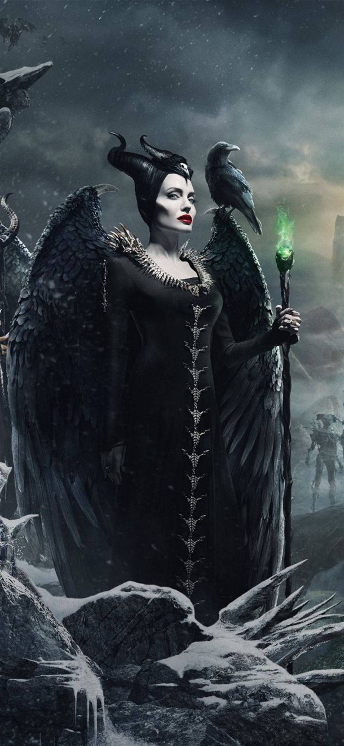 Maleficent, crow, red lips, Full HD Phone Wallpaper
