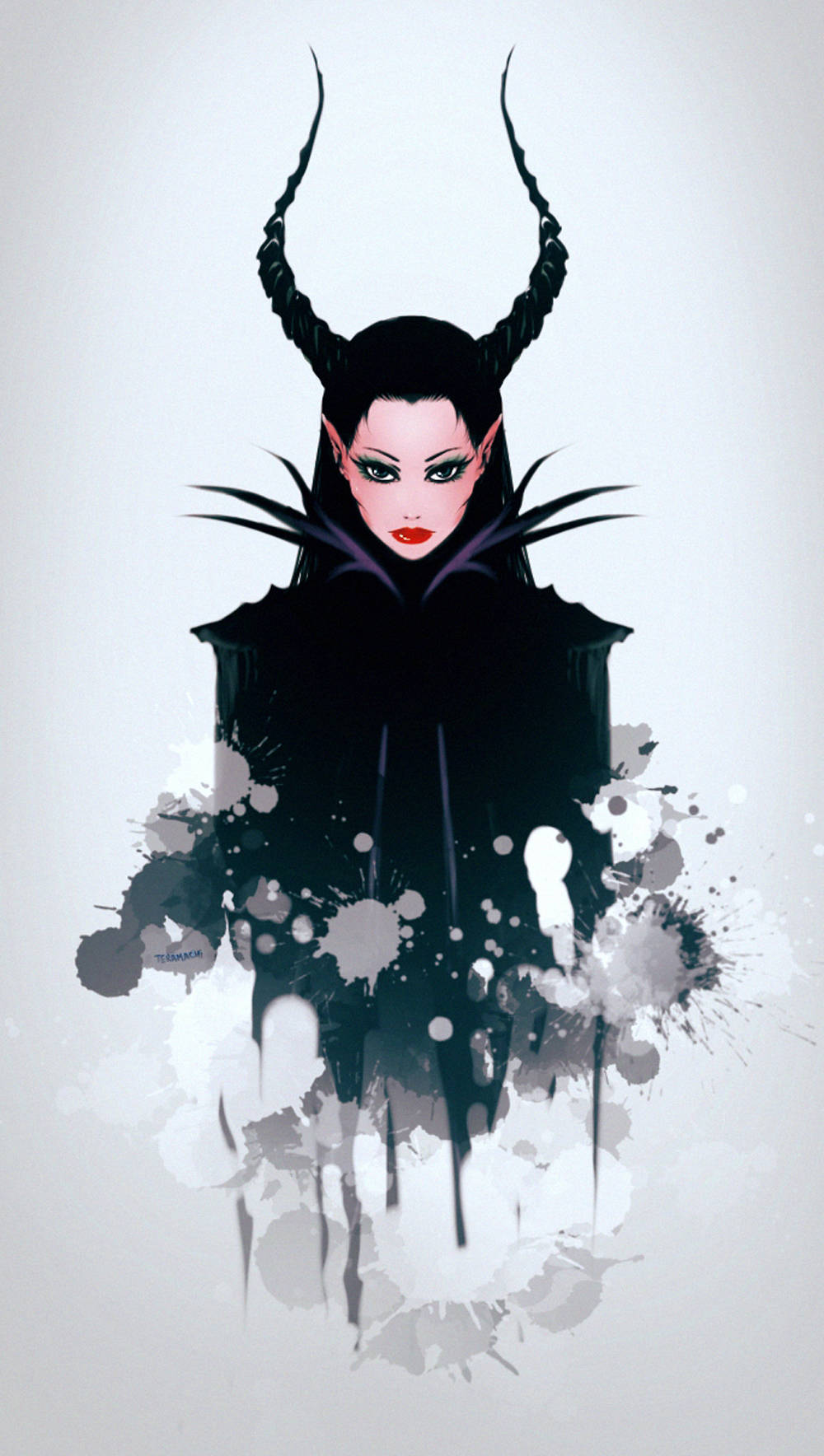 Maleficent, dark horned figure, red lips, HD Phone Wallpaper