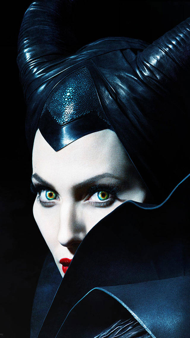 Maleficent, glowing green eyes, sharp black horns, SD Phone Wallpaper