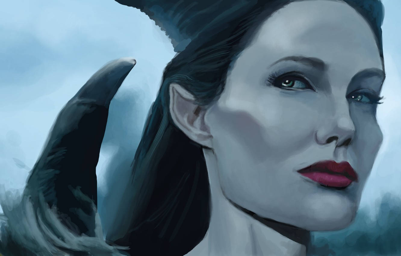 Maleficent, dark horns, red lips, HD Desktop Wallpaper
