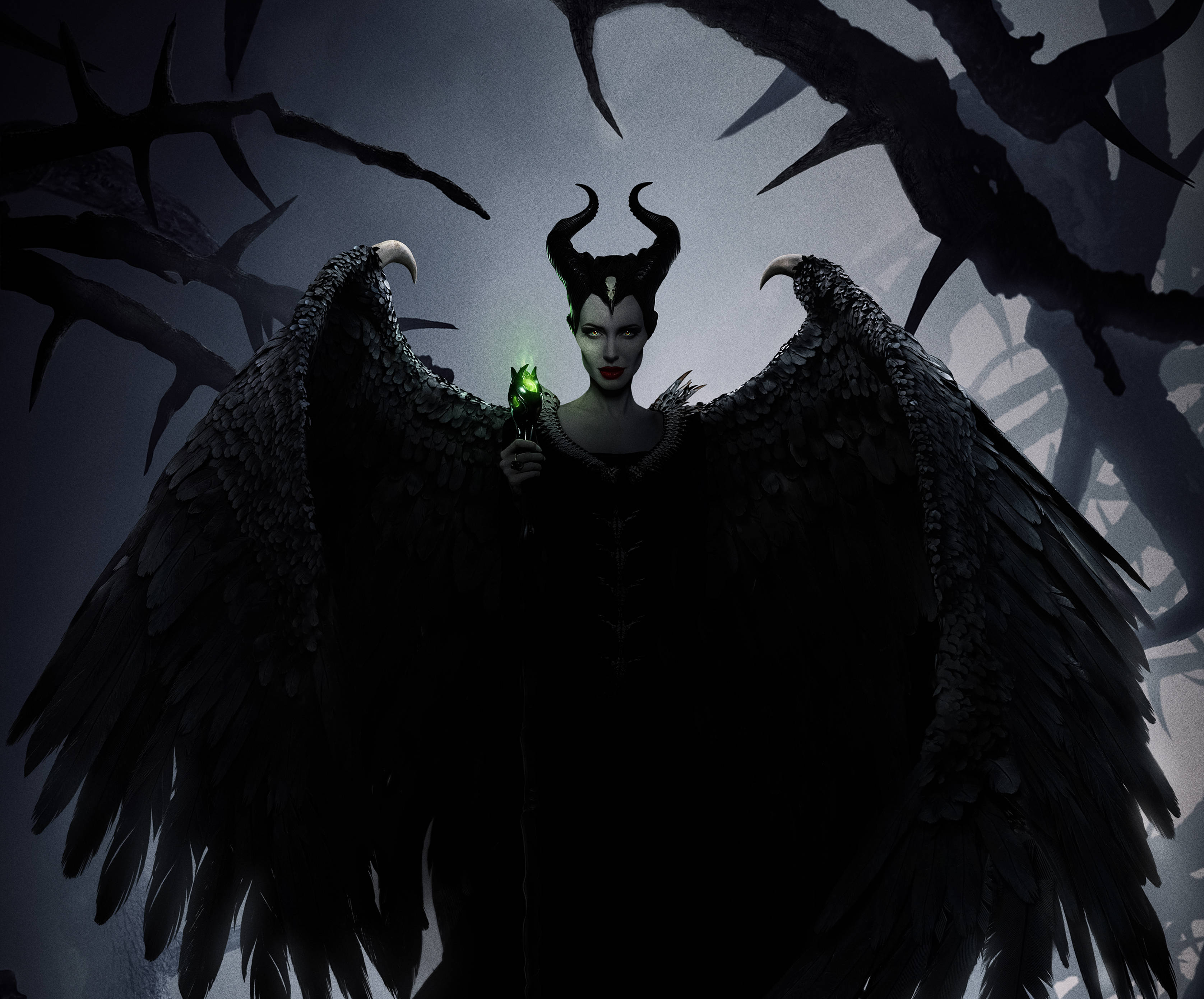 Maleficent, dark-winged, horns, 2K Desktop Wallpaper
