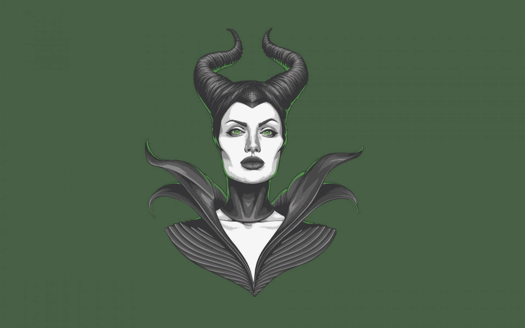 Maleficent, green eyes, dark green background, HD Desktop Wallpaper
