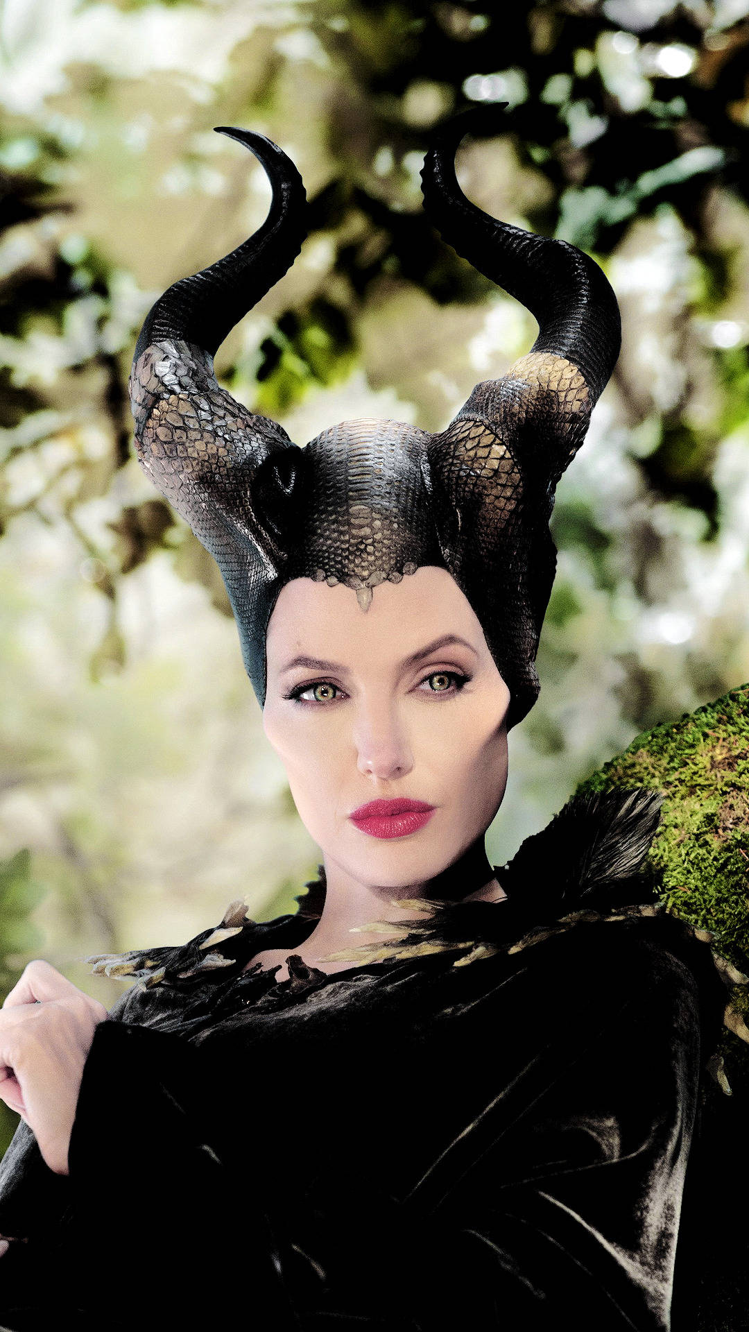 Maleficent, ornate black horns, dark velvet attire, Full HD Phone Wallpaper