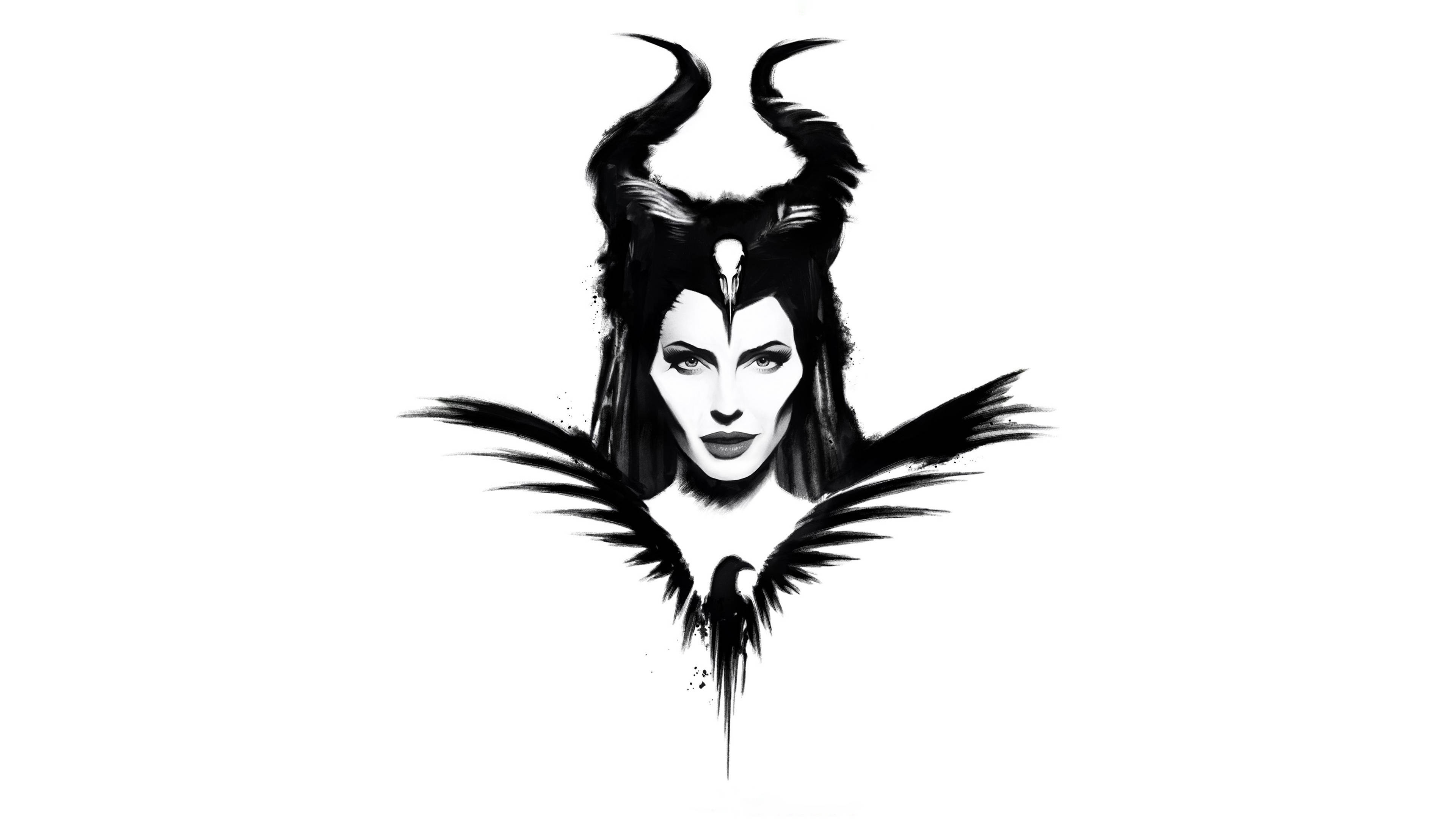 Maleficent, horns, raven, 4K Desktop Wallpaper