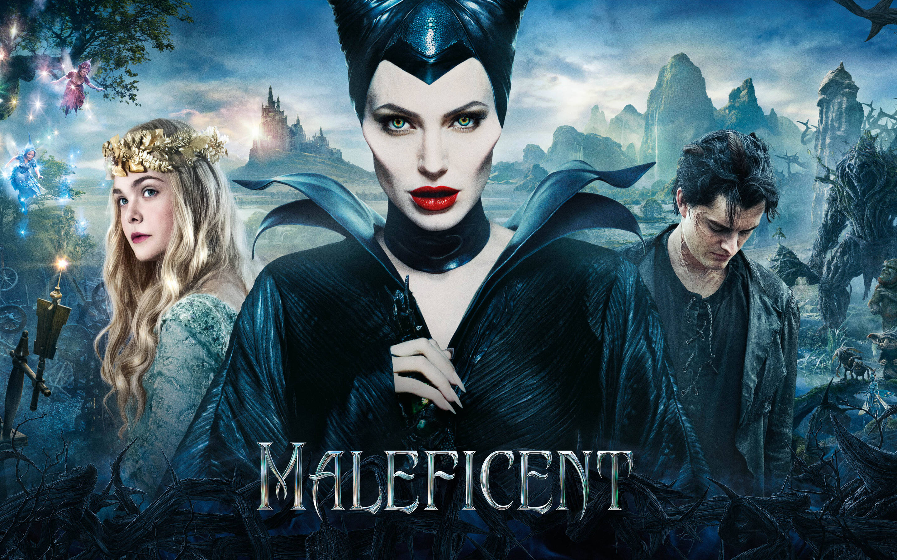 Maleficent, blonde princess, brooding man, 2K Desktop Wallpaper